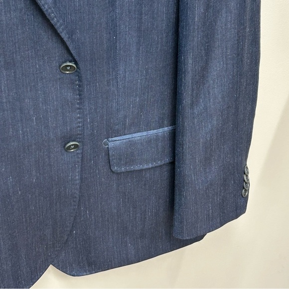 Blue Herringbone Loro Piana Wool/Linen/Silk Sport Jacket - Tombolini - Picture 6 of 13